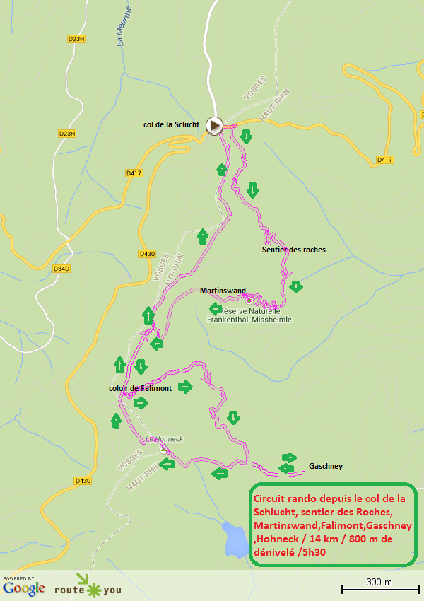 Circuit rando depuis le col de la schlucht sentier des roches martinswand falimont gaschney hohneck