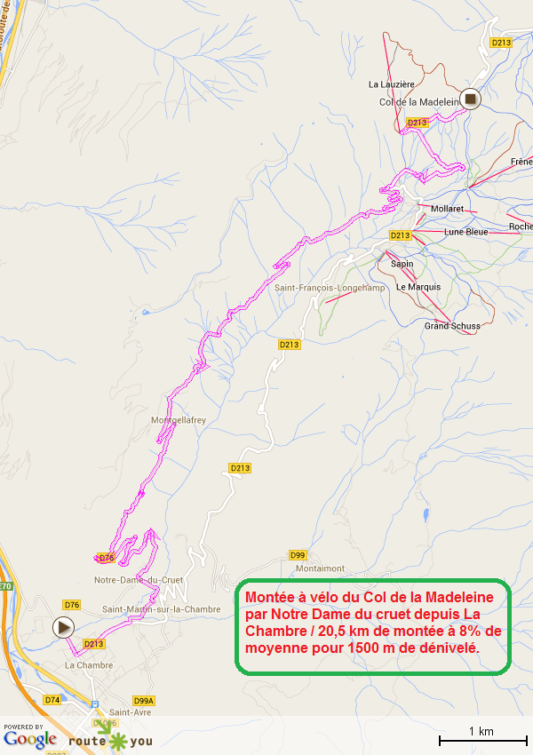 Montee a velo du col de la madeleine par notre dame du cruet depuis la chambre