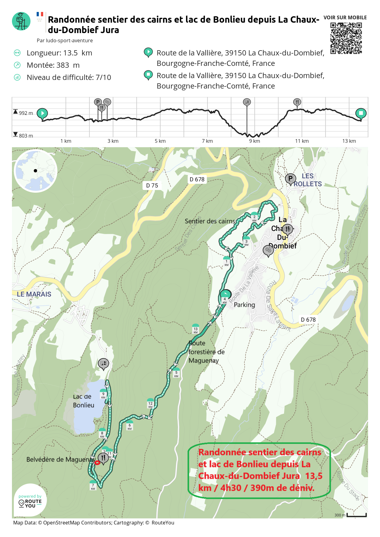 Routeyou randonnee sentier des cairns et lac de bonlieu depuis la chaux du dombief jura