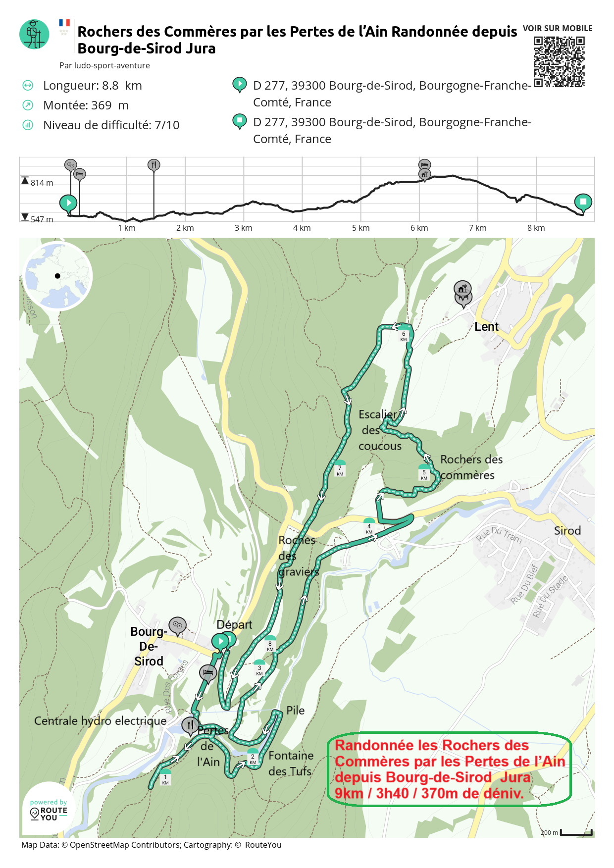 Routeyou rochers des commeres par les pertes de l ain randonnee depuis bourg de sirod jura