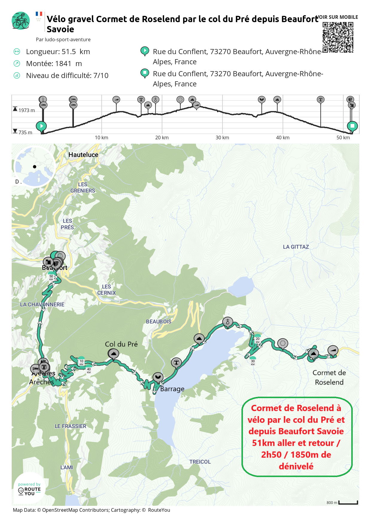 Routeyou velo gravel cormet de roselend par le col du pre depuis beaufort savoie